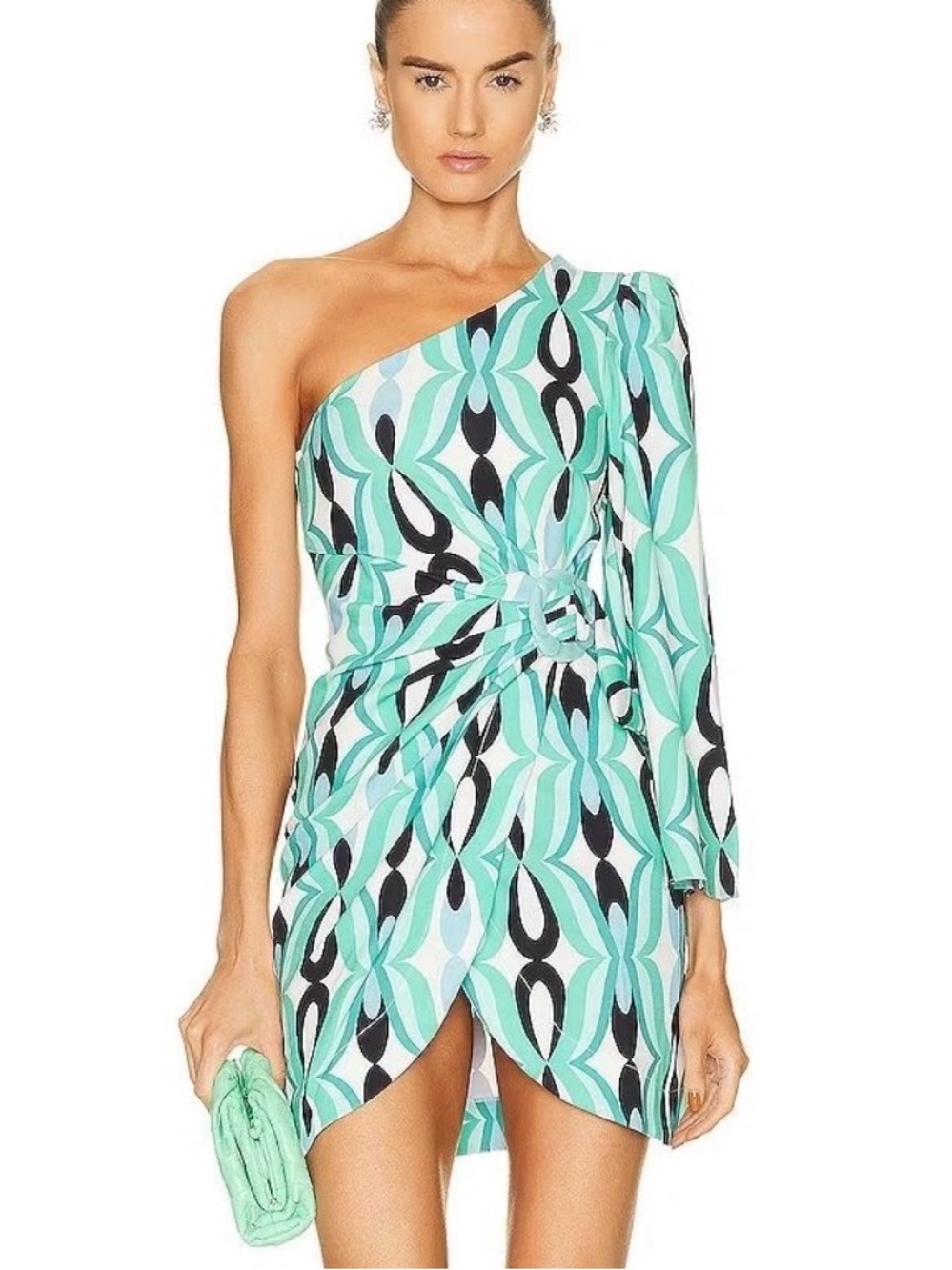 PatBO Twist One Shoulder Mini Dress in Piscene Blue Size 4